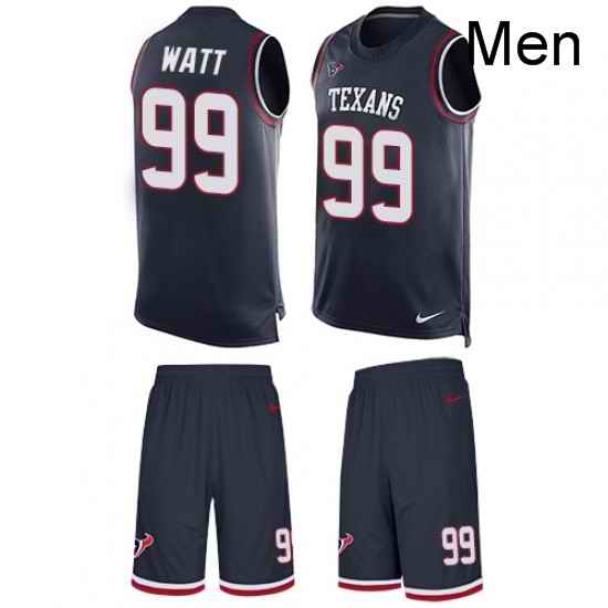 Men Nike Houston Texans 99 JJ Watt Limited Navy Blue Tank Top Suit NFL Jersey